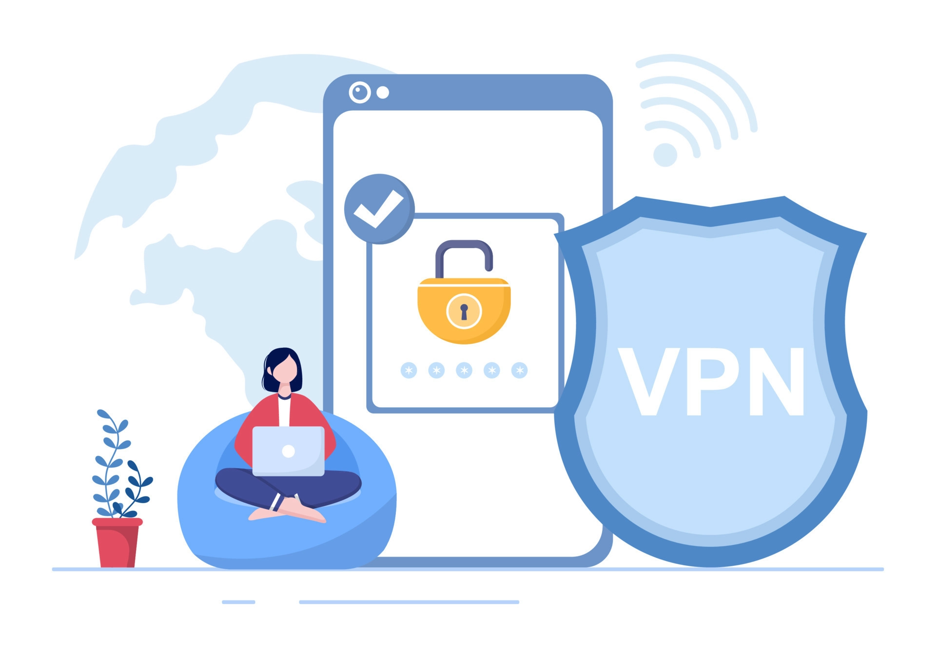 vpn-or-virtual-private-network-service-cartoon-illustration-to-protect-cyber-security-and-secure-his-personal-data-in-smartphone-or-computer-vector